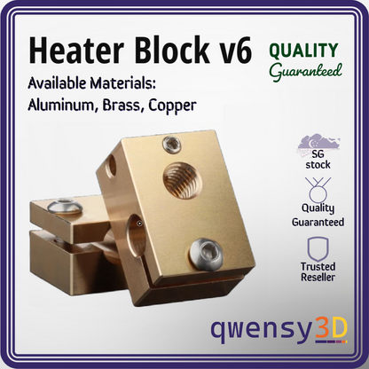 Heater Block V6. High Quality for 3D Printer with PT100 J-Head. SG Stock Fast Shipping