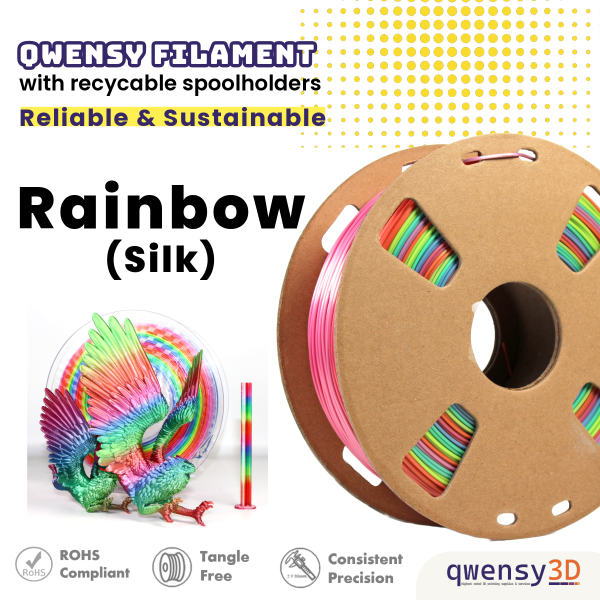 qwensy PLA Rainbow Filament for 3D Printing- Beautiful Beyond Colours