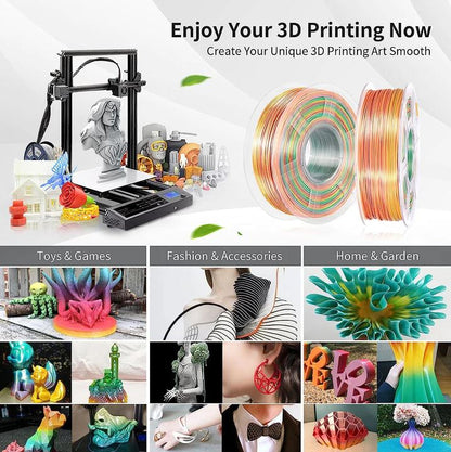 Sunlu PLA+ Plus Rainbow Colour Metal-like Silky Filaments - High-Quality 3D Printing Filament with Exceptional Finishing